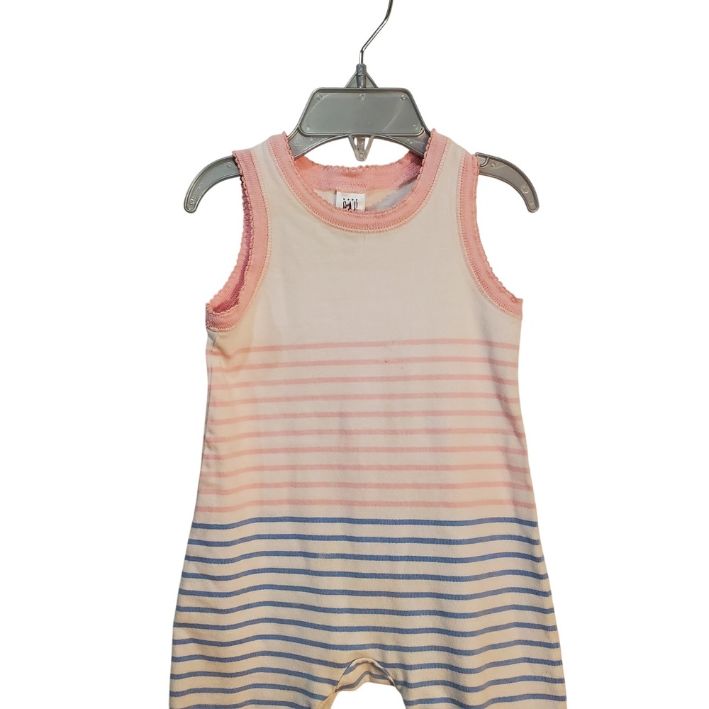 Baby GAP Striped‎ Romper Sleeveless Pink Blue White Cotton Blend 3-6 Months